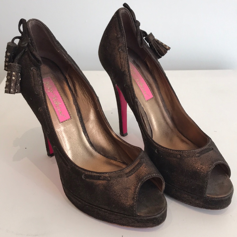 Betray Johnson Brown Glitter Suede Platform Heels